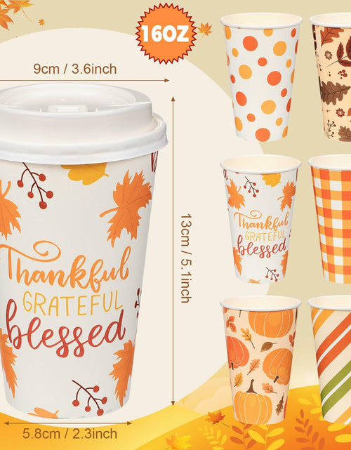 Load image into Gallery viewer, Umigy 60 Pack 16oz Fall Paper Coffee Cups with Lids &amp; Stirrers 6 Designs
