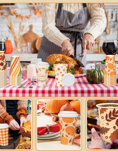 Load image into Gallery viewer, Umigy 60 Pack 16oz Fall Paper Coffee Cups with Lids &amp; Stirrers 6 Designs
