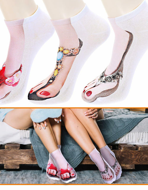 Load image into Gallery viewer, AHQiZFX Girls Flip Flop Socks 3D Print Pattern 3 Pairs Multi-color - One Size
