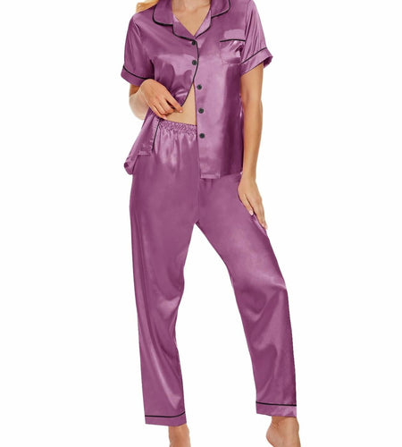 Women's Plus Size Pajama Set Short & Long Sleeve Top Pants Pastel Purple Size M