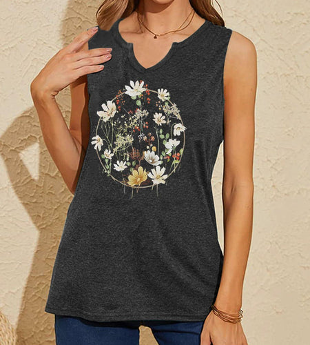 YIUIERE Womens Floral Graphic V Neck Tank Top Dark Gray Size M