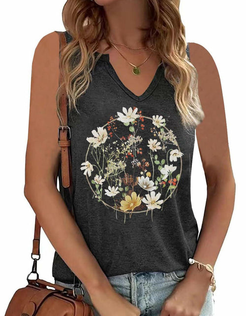 Load image into Gallery viewer, YIUIERE Womens Floral Graphic V Neck Tank Top Dark Gray Size M
