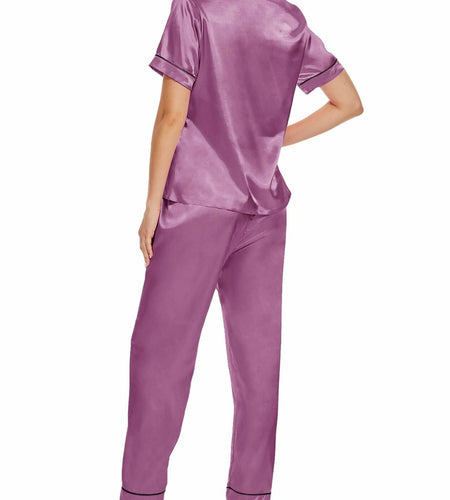 Women's Plus Size Pajama Set Short & Long Sleeve Top Pants Pastel Purple Size M