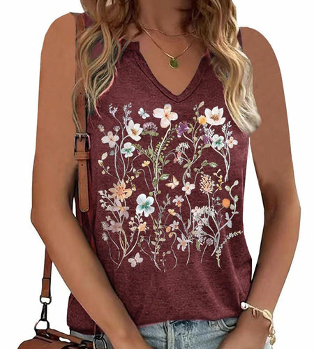 YIUIERE Womens Floral Graphic Tank Top V Neck Sleeveless Maroon Size M