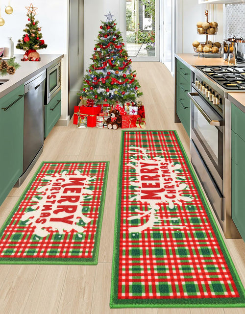 Load image into Gallery viewer, BEQHAUSE Christmas Kitchen Rugs Buffalo Plaid Non Slip Washable 17x30+17x59
