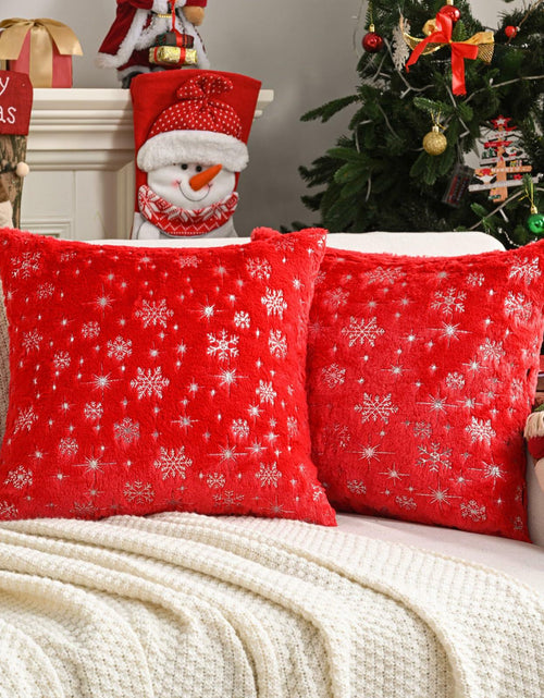 Load image into Gallery viewer, FUTEI Christmas Snowflakes Red Throw Pillow Covers Set of 2 18x18
