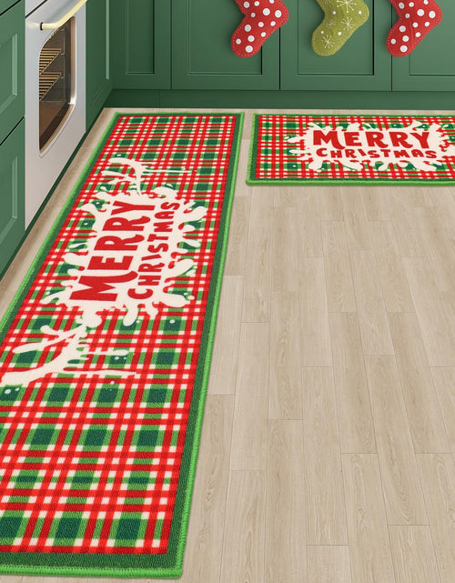 Load image into Gallery viewer, BEQHAUSE Christmas Kitchen Rugs Buffalo Plaid Non Slip Washable 17x30+17x59
