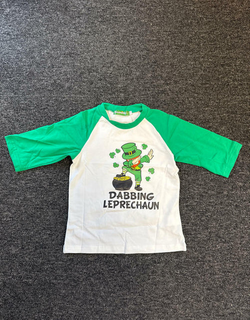 Load image into Gallery viewer, St. Patrick's Day Shamrock Raglan Crewneck Tee Kids White Green Size 4Y
