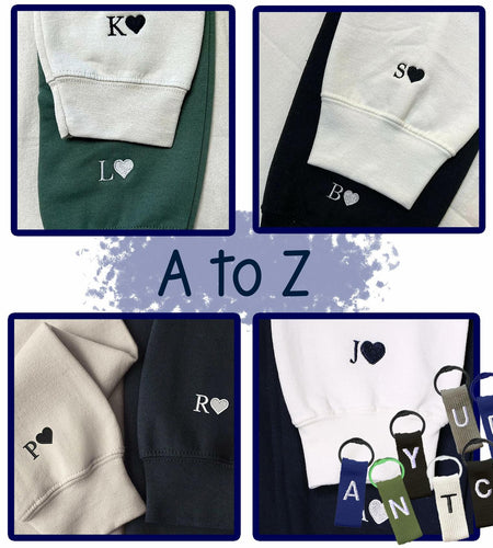GODMERCH Custom Embroidered Heart Sweatshirt Personalized Initial Black Size S