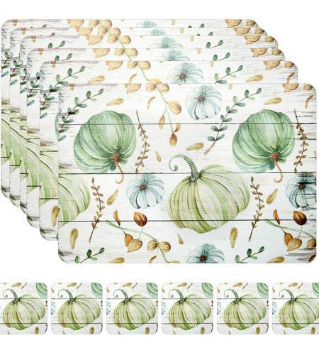 Casaido Pumpkin Dining Table Place Mats Set of 6 Waterproof 17x12 Inches