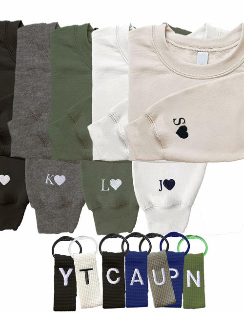 Load image into Gallery viewer, GODMERCH Custom Embroidered Heart Sweatshirt Personalized Initial Black Size S
