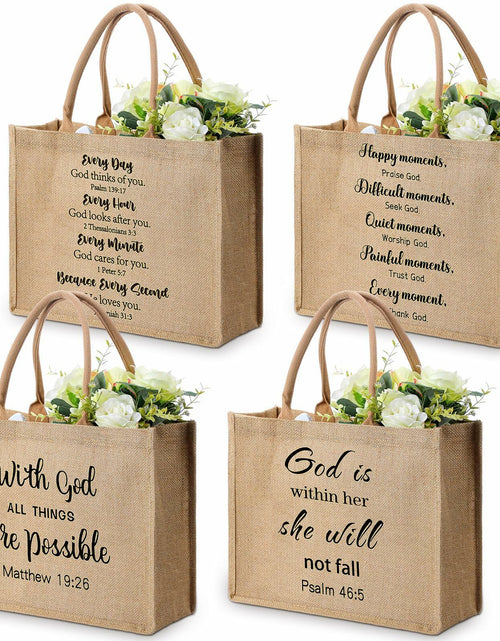 Load image into Gallery viewer, 4 Pack Church Mother's Day Burlap Tote Bags 15.3x12x6 Inch Brown Handle
