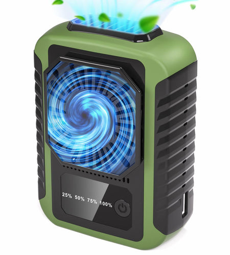 Portable Waist Clip Fan Rechargeable 6000mAh 20H 3-Speed Green