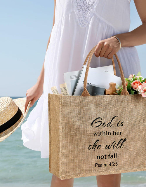 Load image into Gallery viewer, 4 Pack Church Mother's Day Burlap Tote Bags 15.3x12x6 Inch Brown Handle
