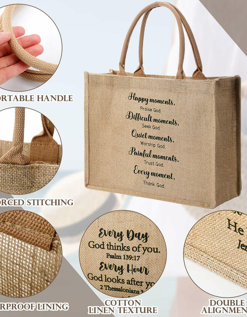 Load image into Gallery viewer, 4 Pack Church Mother's Day Burlap Tote Bags 15.3x12x6 Inch Brown Handle
