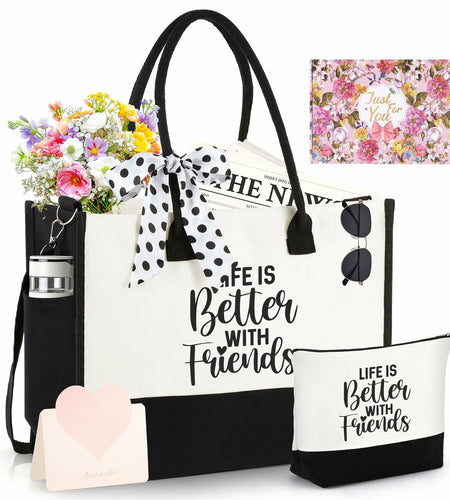AYJICE Personalized Canvas Tote Bag for Girl Birthday Gift - Initial