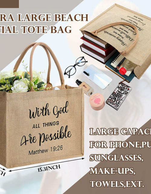 Load image into Gallery viewer, 4 Pack Church Mother's Day Burlap Tote Bags 15.3x12x6 Inch Brown Handle
