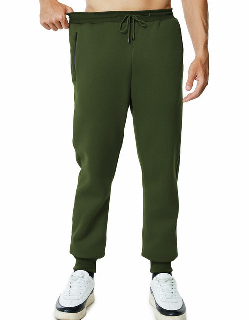 Load image into Gallery viewer, Menoio Mens Fleece Jogger Sweatpants Zipper Pockets Drawstring Green Size XL
