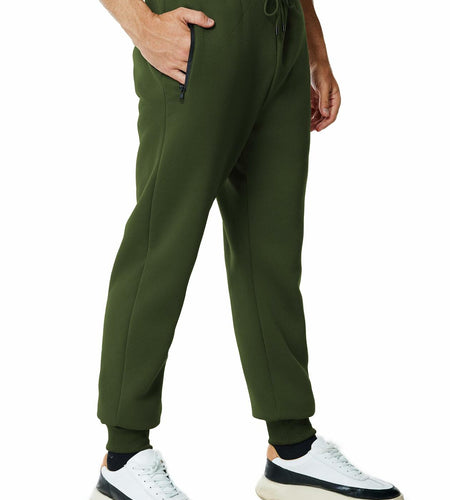 Menoio Mens Fleece Jogger Sweatpants Zipper Pockets Drawstring Green Size XL