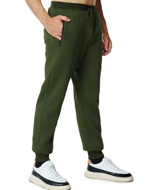Load image into Gallery viewer, Menoio Mens Fleece Jogger Sweatpants Zipper Pockets Drawstring Green Size XL

