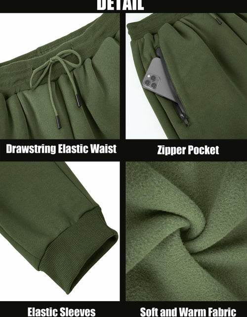 Load image into Gallery viewer, Menoio Mens Fleece Jogger Sweatpants Zipper Pockets Drawstring Green Size XL
