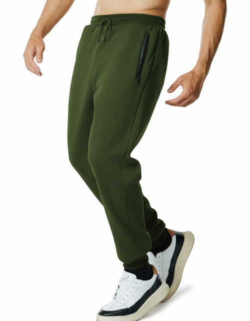 Load image into Gallery viewer, Menoio Mens Fleece Jogger Sweatpants Zipper Pockets Drawstring Green Size XL
