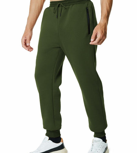 Menoio Mens Fleece Jogger Sweatpants Zipper Pockets Drawstring Green Size XL