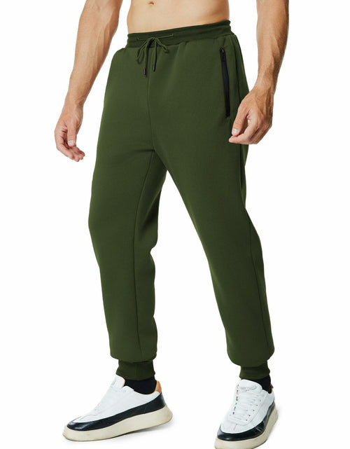 Load image into Gallery viewer, Menoio Mens Fleece Jogger Sweatpants Zipper Pockets Drawstring Green Size XL
