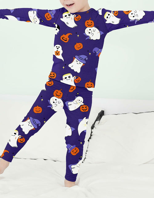 Load image into Gallery viewer, Kids Halloween Thermal Underwear Long Johns Base Layer Purple Ghost Size 2XL
