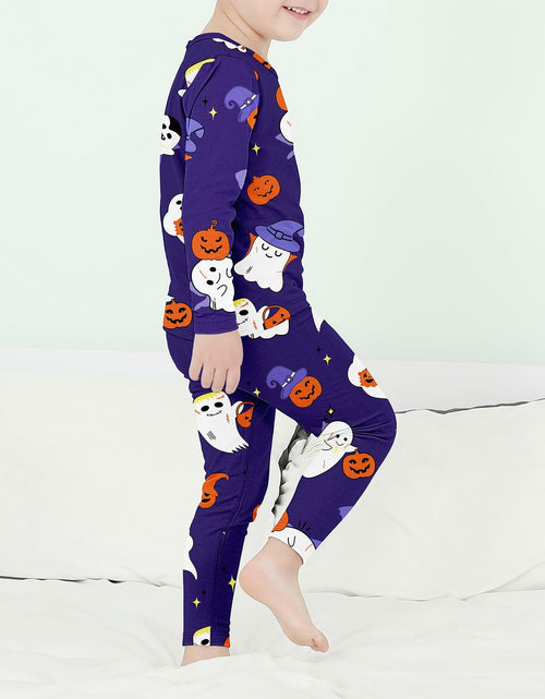 Load image into Gallery viewer, Kids Halloween Thermal Underwear Long Johns Base Layer Purple Ghost Size 2XL
