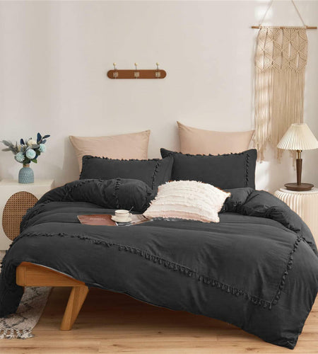 SOUKECHY Boho Chic Full Duvet Cover 3PC Tufted Tassel Fringe Boho Full