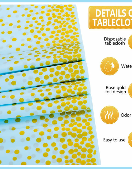 Load image into Gallery viewer, WDF 16Pack Blue Gold Plastic Tablecloths 54x108in &amp; Runners 12x108in
