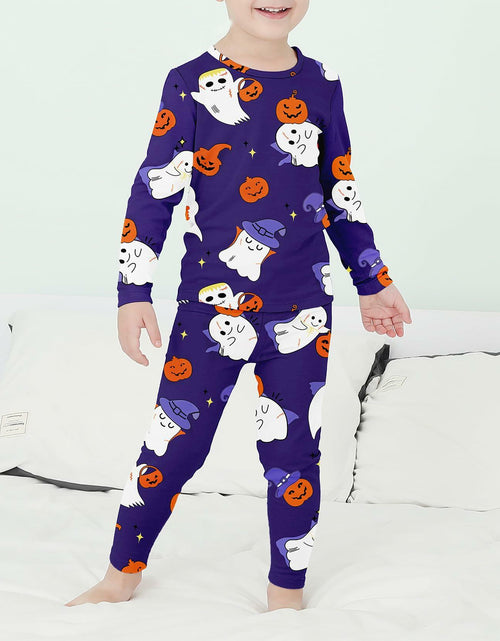 Load image into Gallery viewer, Kids Halloween Thermal Underwear Long Johns Base Layer Purple Ghost Size 2XL
