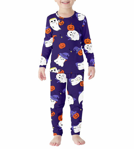Kids Halloween Thermal Underwear Long Johns Base Layer Purple Ghost Size 2XL