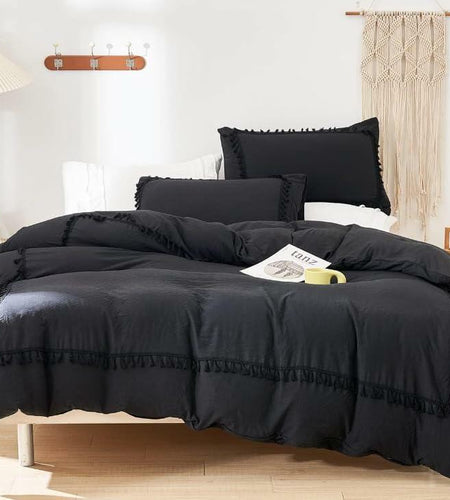 SOUKECHY Boho Chic Full Duvet Cover 3PC Tufted Tassel Fringe Boho Full