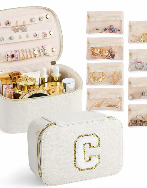 Load image into Gallery viewer, Parima Personalized Initial Makeup Bag Travel Jewelry Organizer Letter C White
