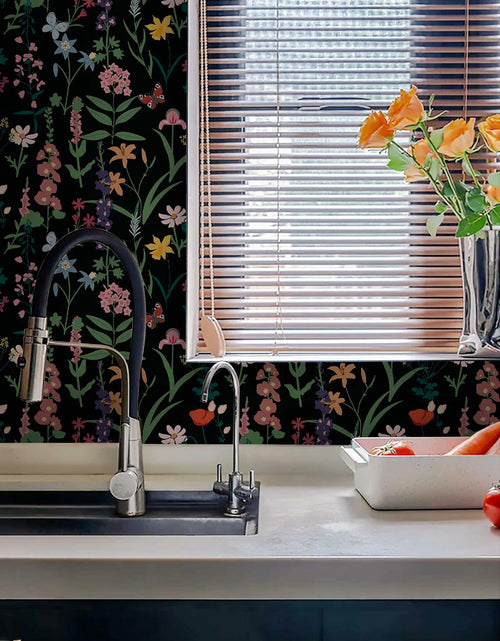 Load image into Gallery viewer, Dimoon 236x16.1 Floral Peel and Stick Wallpaper Black Green Waterproof
