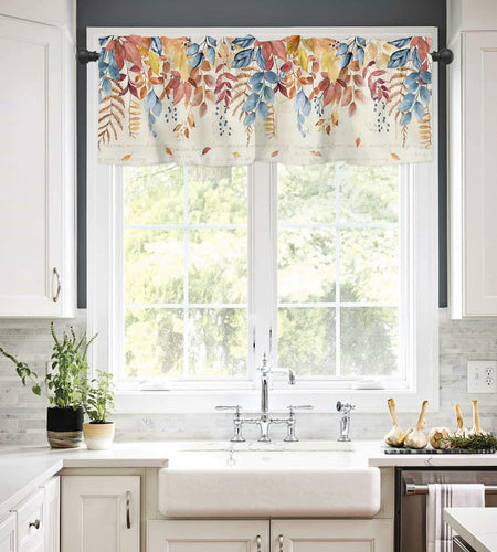 Autumn Botanical Leaf Valance Set 2 Panels 54x18in Watercolor Print