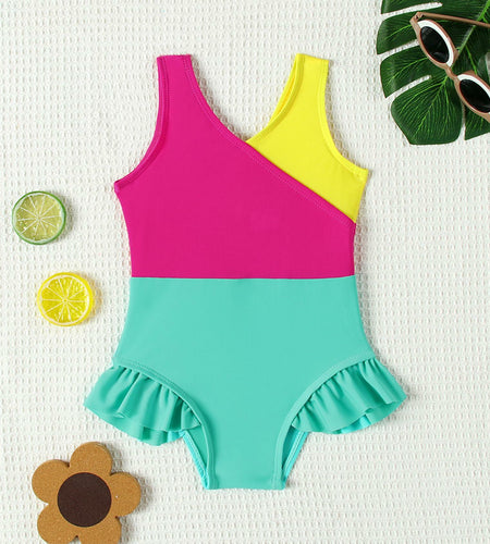 ADXSUN Toddler Girl One Piece Swimsuit Color Block Swimwear Size 3-4 Years
