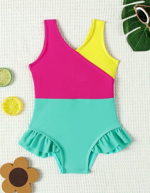 Load image into Gallery viewer, ADXSUN Toddler Girl One Piece Swimsuit Color Block Swimwear Size 3-4 Years
