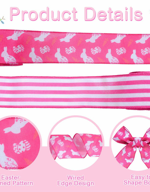 Load image into Gallery viewer, Pineraap Easter Wired Ribbon 2.5in x 10yd Pink Stripe 2 Rolls
