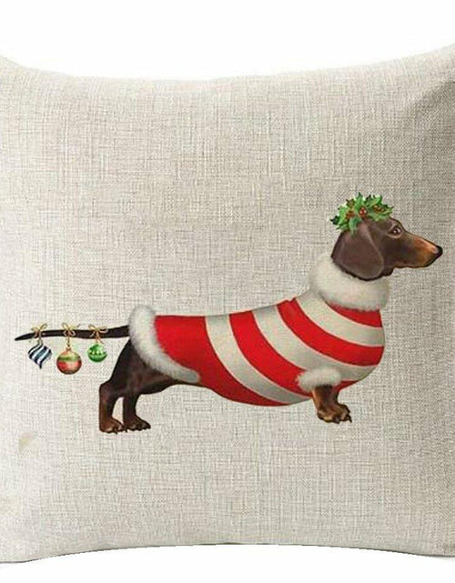 Load image into Gallery viewer, Bnitoam Christmas Dachshund Pillow Cover 18" Hot Dog Cotton Linen Decor
