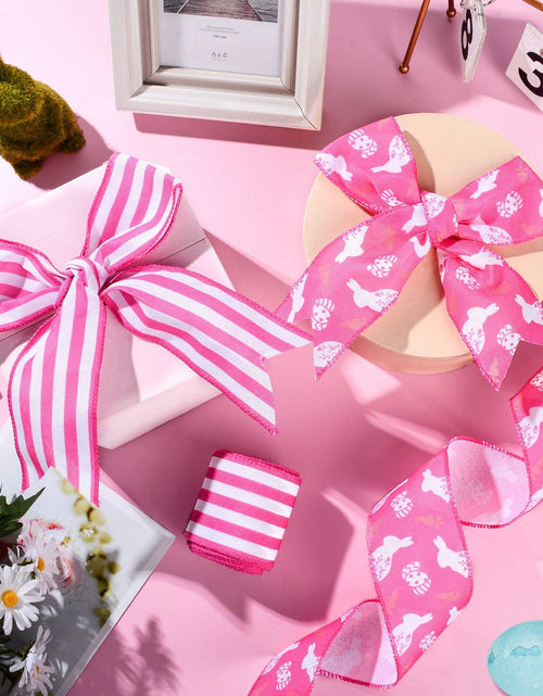 Load image into Gallery viewer, Pineraap Easter Wired Ribbon 2.5in x 10yd Pink Stripe 2 Rolls
