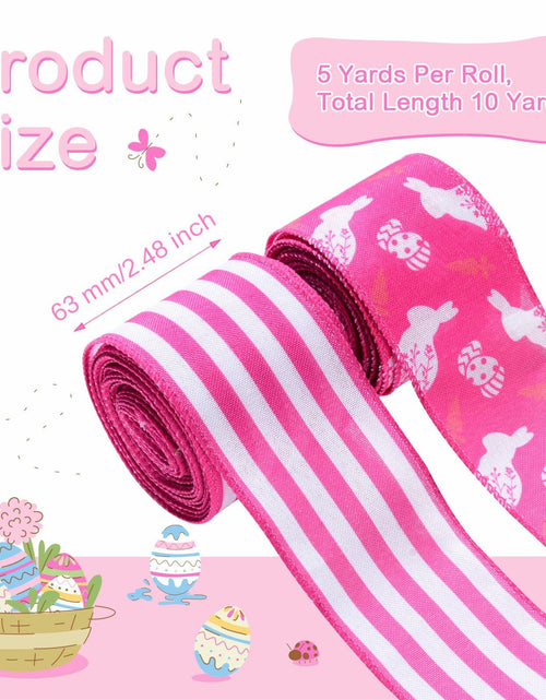 Load image into Gallery viewer, Pineraap Easter Wired Ribbon 2.5in x 10yd Pink Stripe 2 Rolls
