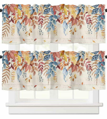 Autumn Botanical Leaf Valance Set 2 Panels 54x18in Watercolor Print