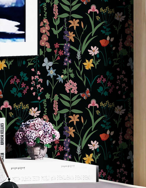 Load image into Gallery viewer, Dimoon 236x16.1 Floral Peel and Stick Wallpaper Black Green Waterproof
