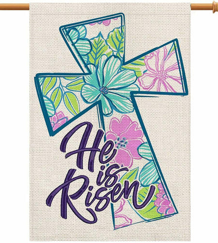 He is Risen Cross Easter Garden Flag 12x18 Inch Double Sided Outdoor Decor