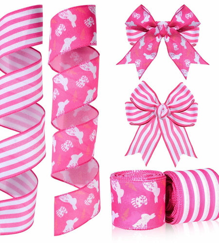 Pineraap Easter Wired Ribbon 2.5in x 10yd Pink Stripe 2 Rolls