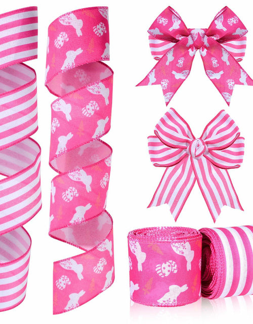 Load image into Gallery viewer, Pineraap Easter Wired Ribbon 2.5in x 10yd Pink Stripe 2 Rolls
