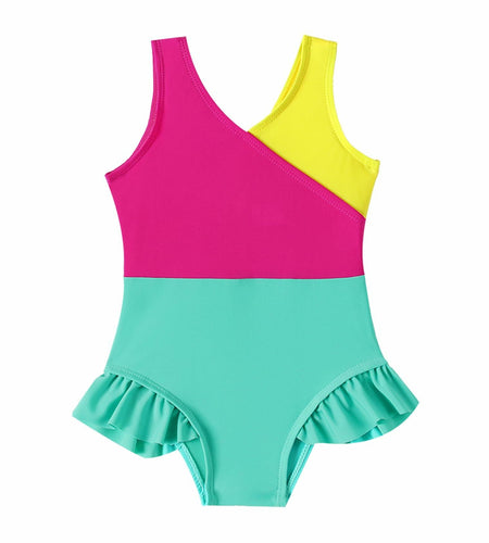 ADXSUN Toddler Girl One Piece Swimsuit Color Block Swimwear Size 3-4 Years